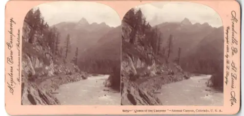 Stereo-Fotografie Keystone View Company, St. Louis, Ansicht Animas Canyon, CO, Track on the bank close to the river