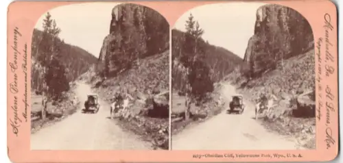 Stereo-Fotografie Keystone View Company, St. Louis, Ansicht Yellowstone Park, WY, Obsidian Cliff