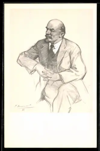 Künstler-AK Portrait Wladimir Iljitsch Lenin am Tisch sitzend