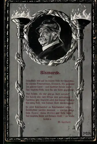 AK Portrait Fürst Otto von Bismarck mit Pickelhaube