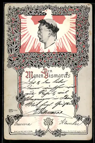 AK Portrait Fürst Otto von Bismarck mit Lorbeerkranz