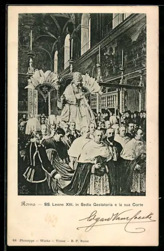 AK Roma, Papst Leo XIII. in Sedia Gestatoria e la sua Corte