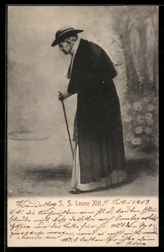 AK Papst Leo XIII. am Gehstock