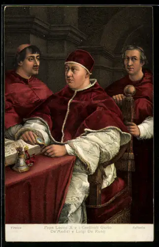 AK Papa Leone X e i Cardinali Giulio De Medici e Luigi De Rossi