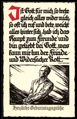 Künstler-AK Gedicht von Paul Gerhardt, Mann beim Beten, Religion