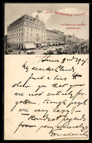 AK Budapest, Hotel Metropole, Petánovits Jószef Proprietaire