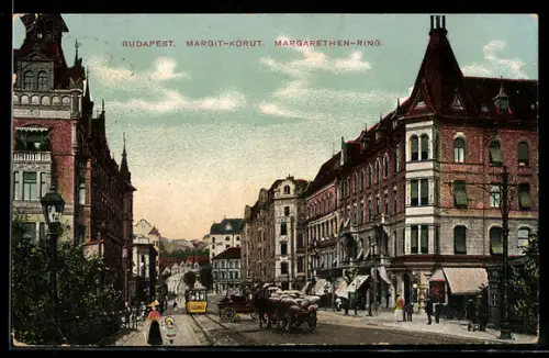 AK Budapest, Margit-Körut, Strassenbahn