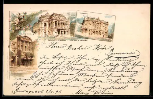 Lithographie Budapest, Königliches Opernhaus, Theater