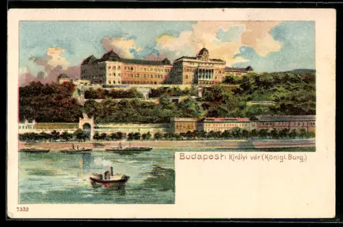 AK Budapest, Königliche Burg von der Donau aus gesehen