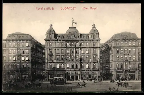 AK Budapest, Hotel Royal, Strassenbahn