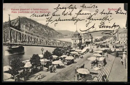 AK Budapest, Franz Josefbrücke mit dem Blocksberg