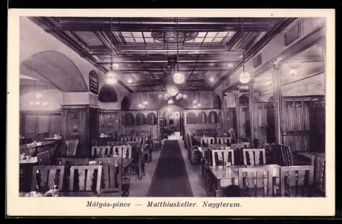 AK Budapest, Matyas-pince, Restaurant Matthiaskeller, Innenansicht