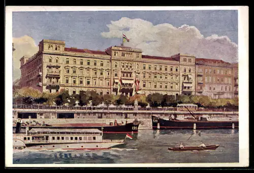 AK Budapest, Grand Hotel Hungaria, Dampfer