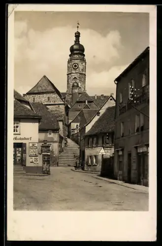 AK Buttstädt /Thr., Blick auf die Kirchtreppen und Bäckerei