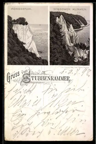 Lithographie Stubbenkammer, Blick auf den Königstuhl und die Wissower Klinken