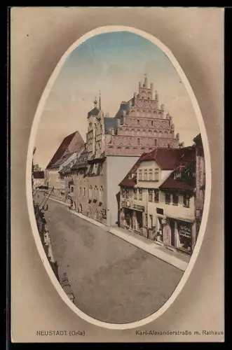 AK Neustadt /Orla, Karl-Alexanderstrasse mit Rathaus