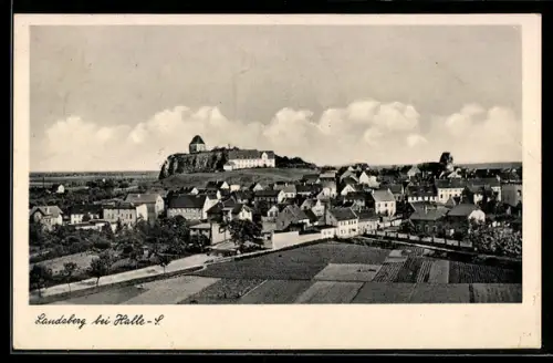 AK Landsberg bei Halle, Ortsansicht umliegegnden Feldern