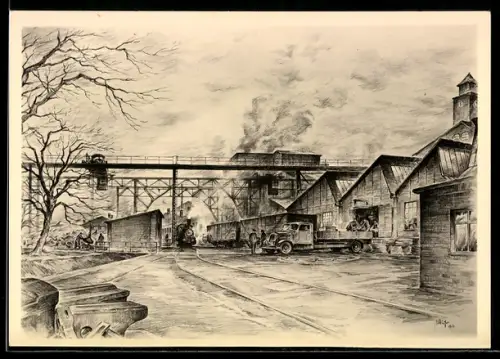 Künstler-AK Wilhelmshütte, Buderus`sche Eisenwerke, Werksansicht