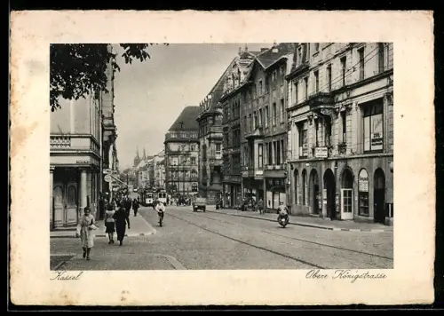AK Kassel, Obere Königstrasse mit Strassenbahn