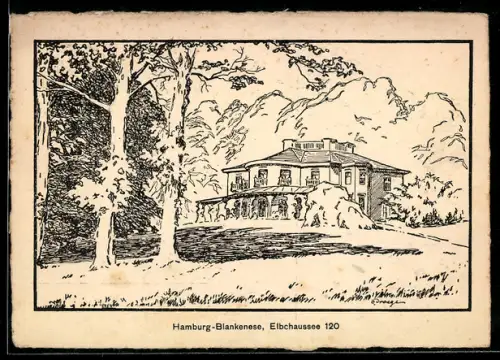 Künstler-AK Hamburg-Blankenese, Haus an der Elbschaussee 120