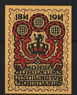 Reklamemarke Christiania, Norge Jubileumsutstilling 1814-1914, Krone und Blumenornament