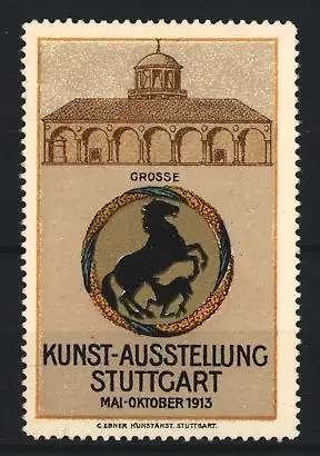 Reklamemarke Stuttgart, Kunst-Ausstellung Mai-Oktober 1913, Pferd-Symbol