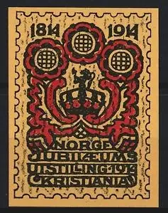 Reklamemarke Christiania, Norge Jubileumsutstilling 1914, Krone und Rosen
