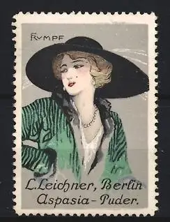 Künstler-Reklamemarke Fritz Rumpf, Berlin, L. Leichner Aspasia-Puder, elegante Dame