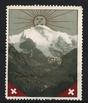 Reklamemarke Bern, Schweiz, Internationale Landwirtschaftsausstellung 1914, Berglandschaft mit Sonne