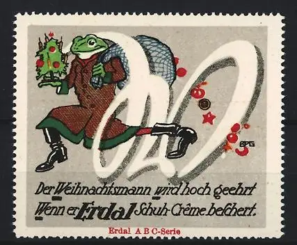 Reklamemarke Erdal, Der Weihnachtsmann wird hoch geehrt, Frosch mit Weihnachtsbaum