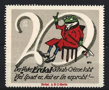 Reklamemarke Erdal Schuh-Crème, Frosch im Anzug