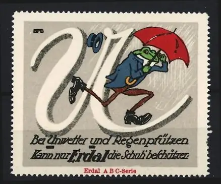 Reklamemarke Erdal, Kann nur Erdal die Schuh` beschützen, Frosch mit Regenschirm