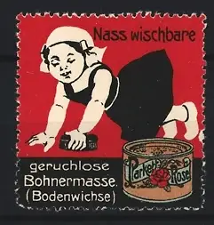 Reklamemarke Parkett Rose, Nass wischbare geruchlose Bohnermasse, Kind mit Wischdose