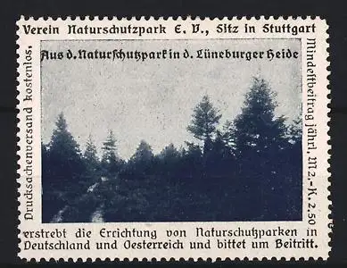 Reklamemarke Stuttgart, Naturschutzpark Lüneburger Heide, Waldlandschaft