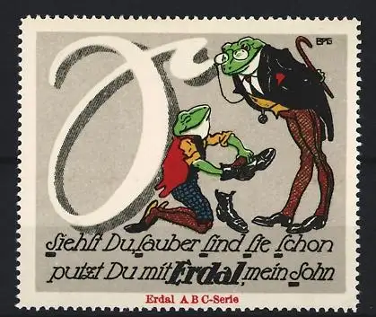 Reklamemarke Erdal A B C-Serie, Frosch mit Schuhputzcreme