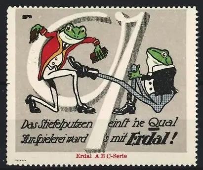 Reklamemarke Erdal A B C-Serie, Frösche beim Stiefelputzen
