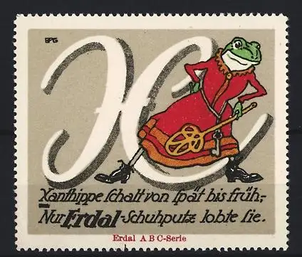 Reklamemarke Erdal, Xanthippe schalt von spät bis früh, Frosch in Kleid