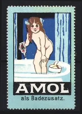 Reklamemarke Amol als Badezusatz, Kind in Badewanne