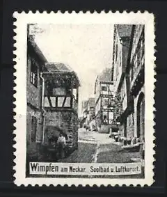 Reklamemarke Wimpfen am Neckar, Solbad, Fachwerkhaus-Strassenszene