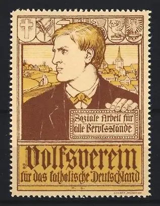 Reklamemarke München, Volksverein für das katholische Deutschland, soziale Arbeit für alle Berufe