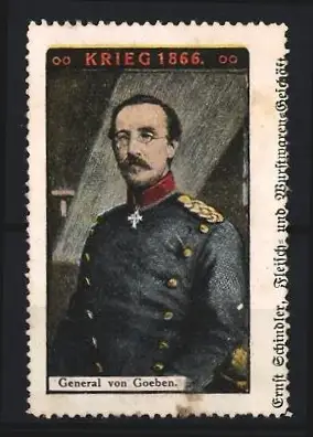 Reklamemarke Krieg 1866, Portrait General von Goeben in Uniform