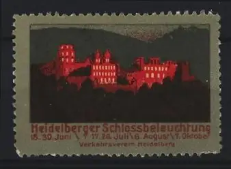 Reklamemarke Heidelberg, Heidelberger Schlossbeleuchtung, Blick auf die Schlossruine