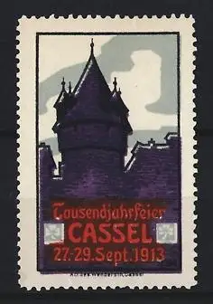 Reklamemarke Cassel, Tausendjahrfeier 27.-29. Sept. 1913, Turm-Silhouette