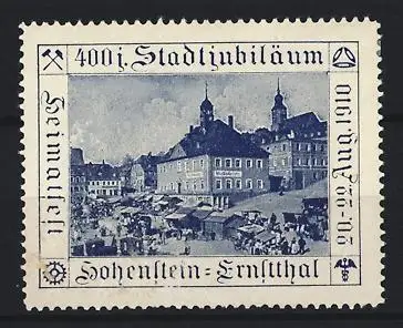Reklamemarke Hohenstein-Ernstthal, 400-jähriges Stadtjubiläum, Markt mit Verkaufsständen