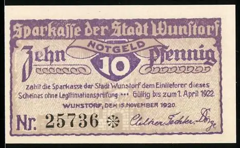 Notgeld Wunstorf 1920, 10 Pfennig, Altes Rathaus