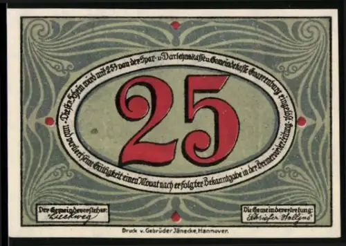 Notgeld Gnarrenburg, 25 Pfennig, Gnarreburger Torfwerke und dekorative Ornamente