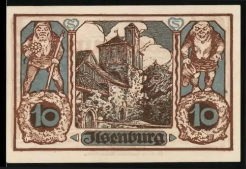 Notgeld Ilsenburg im Harz 1921, 10, Burg mit Figuren und Ornamenten