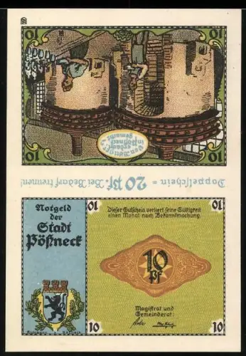 Notgeld Pössneck, 20 Pf, Burg und Pössnecker Porzellan, Wappen enthalten