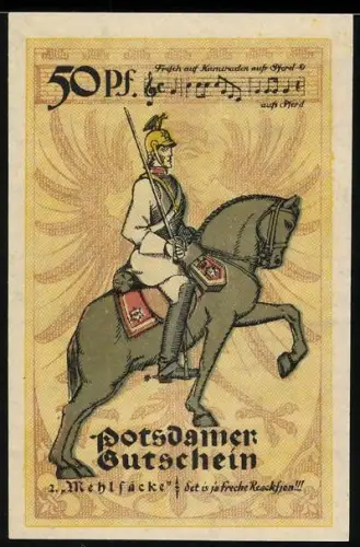 Notgeld Potsdam 1921, 50 Pfennig, Ritter auf Pferd, Wappen