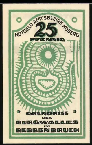 Notgeld Koberg, 25 Pfennig, Grundriss des Burgwalles im Rebbebruch